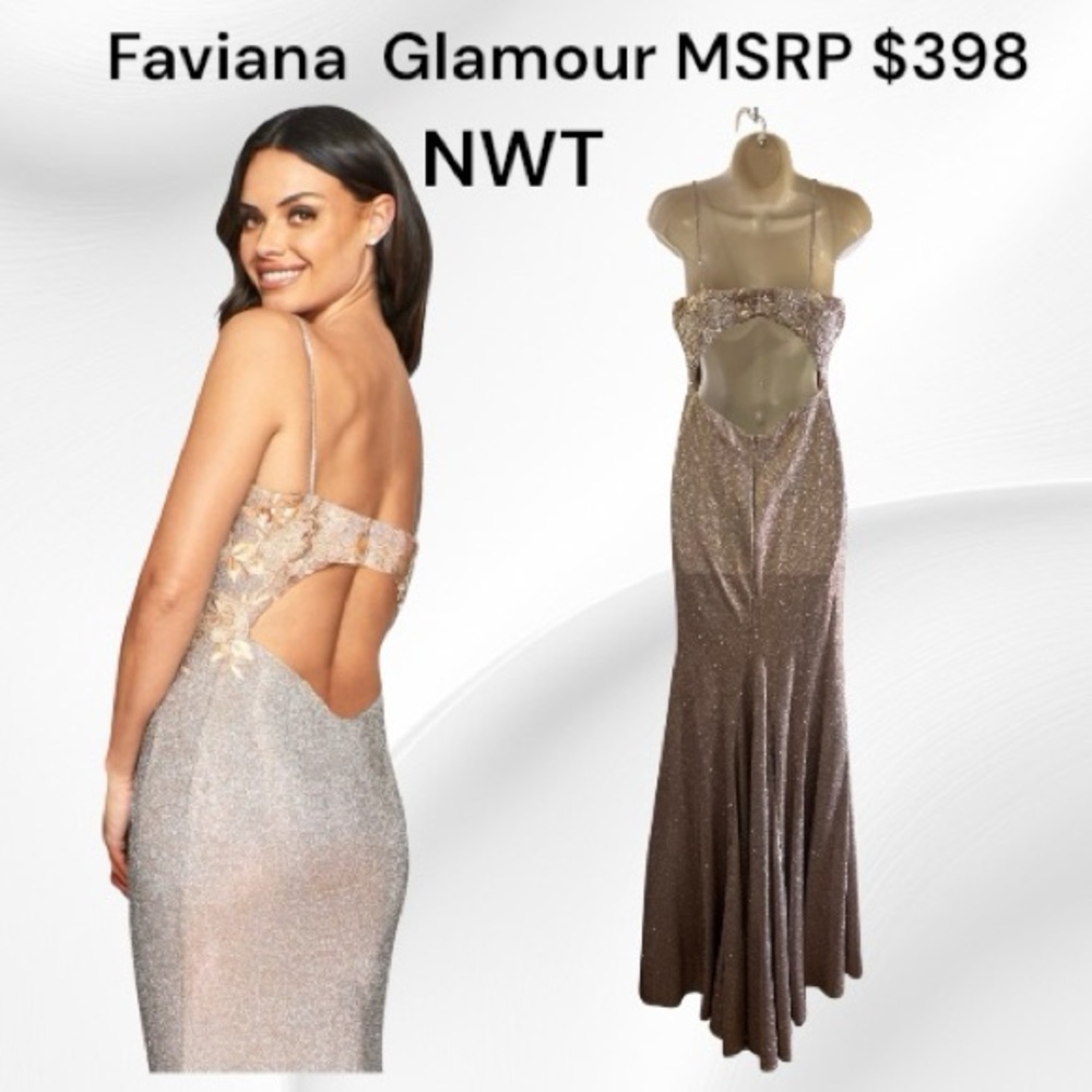 Faviana Glamour NWT Copper Gown, Beaded Sequins Metallic Shift Color Size 2 - Picture 2 of 9